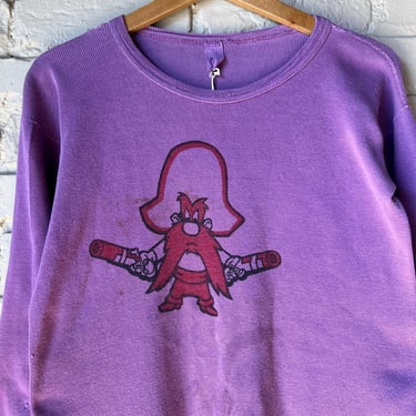 Sm Med, Vintage 1970s Yosemite Sam Purple Long Sleeve Shirt, Cotton 