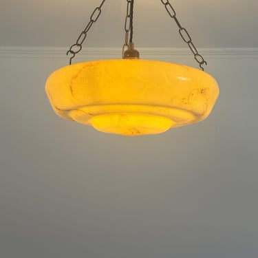 Antique Beige Art Deco Marbled Glass Ceiling Light / German Pendant Light / Mid Century Modern Decor / Hanging Fixture / 1950s 