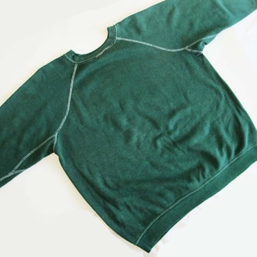 Vintage Forest Green Gusset Arm Raglan Large - 70s Dark Green Crewneck Pullover Athletic Sweatshirt 