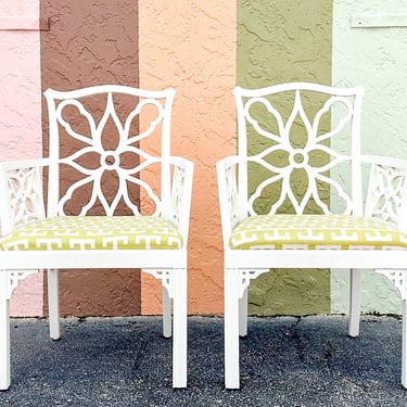 Pair of White Fretwork Chairs