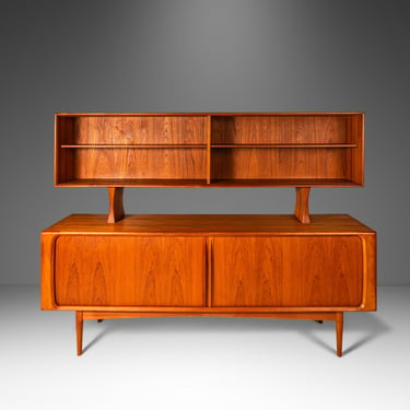 Danish Modern Double Decker Tambour Door Credenza w/ Display Topper in Teak by Bernhard Pedersen, Denmark, c. 1960's 