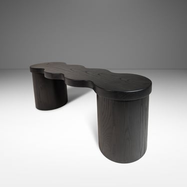 Organic Modern Hand-Shaped & Turned Sculptural Bench in Solid Ebonized Ash by Mark Leblanc for Mark Leblanc Studios, USA, c. 2023 