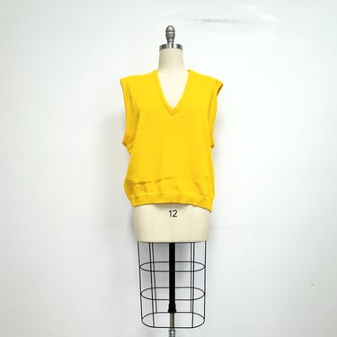 Vintage 70s V Neck Sweater Vest | Lemon Yellow Sweater | Womens Size Large 