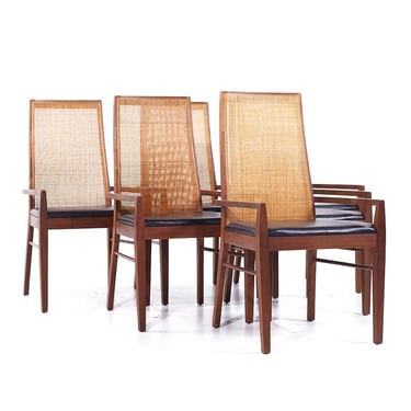 Founders Mid Century Walnut and Cane Dining Chairs - Set of 6 - mcm 