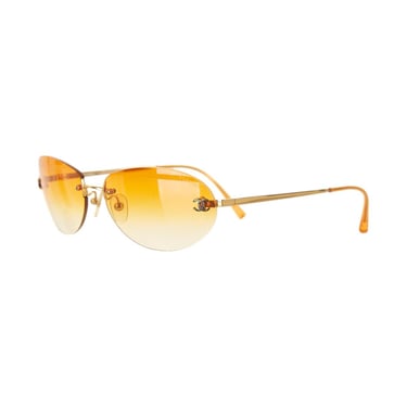 Chanel Orange Rimless Logo Oval Sunglasses