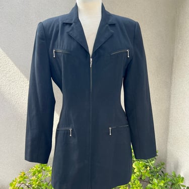 Vintage black blazer jacket zipper pockets Sz S/M by 81ST & Park 