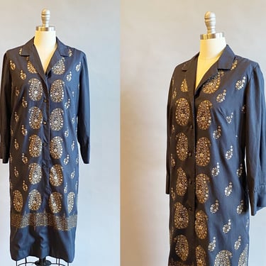 1960s Alfred Shaheen Dress / 60s Shaheen Dress / Border Print Dress / Screen Printed Dress / Size Medium - Size Large 