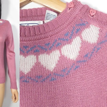 Vintage 80s/90s Mauve Heart Ski Sweater Size XS/S 