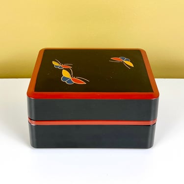 Two-Tiered Lacquered Box with Butterfly Detail 