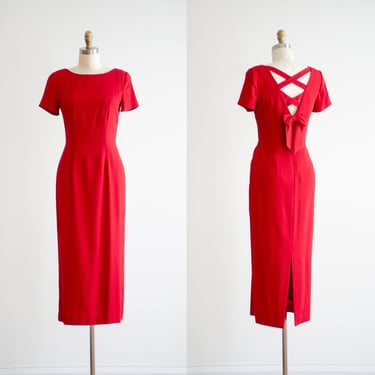 red midi dress 80s 90s vintage low back minimalist longline dress 