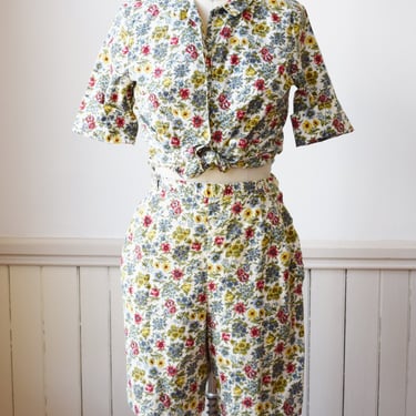 1960s Cotton Floral Shorts Set | S 