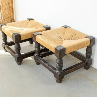 Rush Woven Vintage Stools (Sold Separately) 