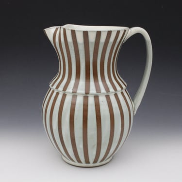 Pitcher - Warm White and Brown Stripes 