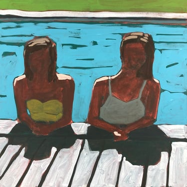 Pool #157 - Original Acrylic Painting on Canvas 14 x 14 - michael van, summer, figurative 