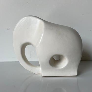 80's Modernist Azgla White Ceramic Minimalist Elephant Sculpture 