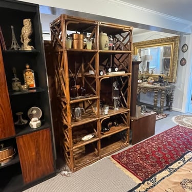 Vintage Boho Bamboo and Rattan Etagere