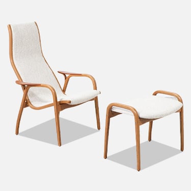Yngve Ekstrom &quot;Lamino&quot; Sculpted Oak Lounge Chair with Ottoman for Swedese