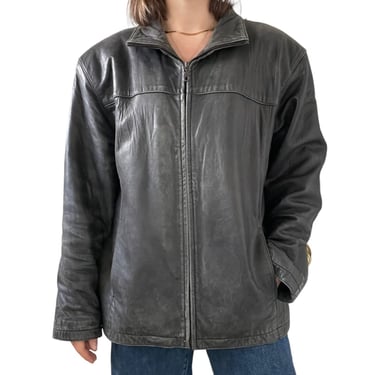 Vintage Mens Boston Harbour Black Distressed Leather Soft Full Zip Bomber Jacket 