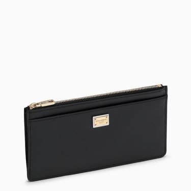 Dolce&amp;Gabbana Black Dauphine Leather Zipped Card Holder Women