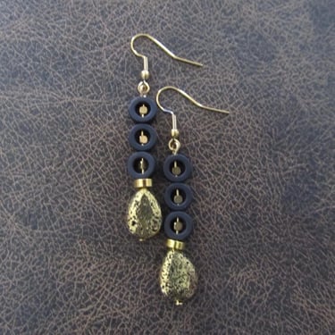 Gold lava rock geometric dangle earrings 