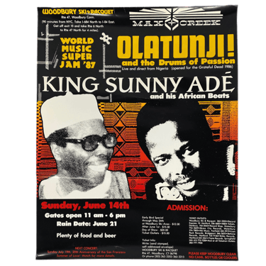 Vintage King Sunny Adé Olatunji &quot;World Music Super Jam '87&quot; Concert Poster