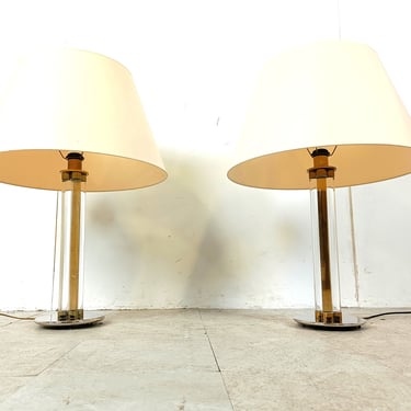 Pair of vintage large lucite table lamps, 1970s - mid century modern table lamps - pair of vintage table lamps 