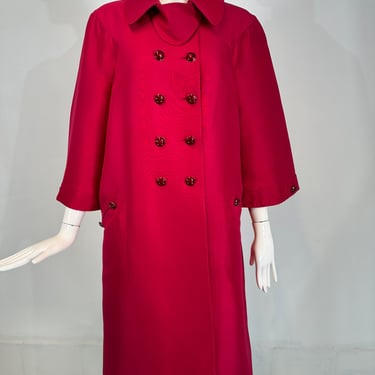 Valentino Raspberry Red Silk Double Breasted Inverted Pleat Back Evening Coat 12