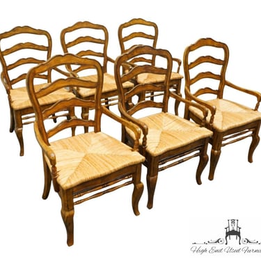 Set or 6 HOOKER FURNITURE Rustic Country Style Ladderback Dining Arm Chairs w. Rush Seats 