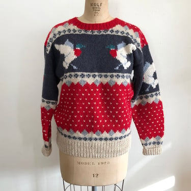 Duck Motif Intarsia Pullover Sweater - 1980s 
