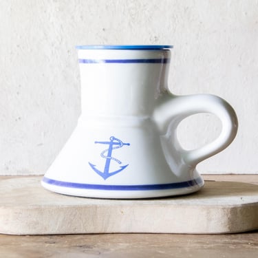 Nautical Coffee Cup, Vintage Stoneware Mug with Anchor, With No Spill Top 