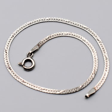 Minimalist 80's sterling slashed herringbone bracelet, thin Made in Italy 925 silver two-sided chain 