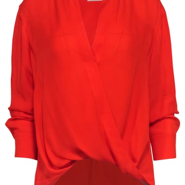 A.L.C. - Red Orange Silk Long Sleeve Faux Wrap Blouse Sz 6
