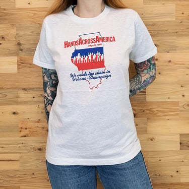 Vintage 1986 Hands Across America Soft Thin White Tee Shirt T-Shirt 