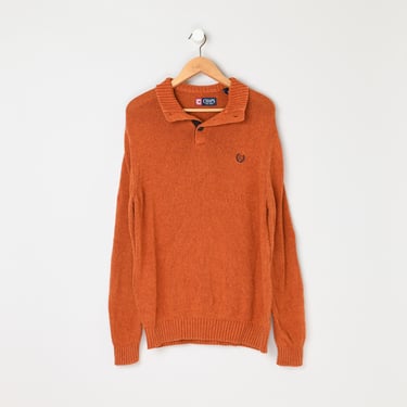 Vintage 90s Chaps Burnt-Orange Button-Collar Sweater - nineties, oversized, pullover, knit - Men's M 