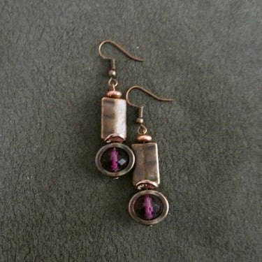 Copper and purple crystal earrings 