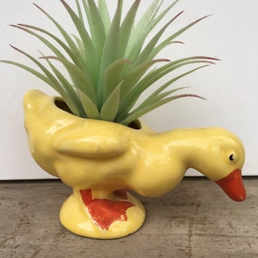 Vintage Yellow Duck Planter, Pottery Duck, Yellow And Orange, Spring, Easter Decor, Air Planter, Duck Lover 