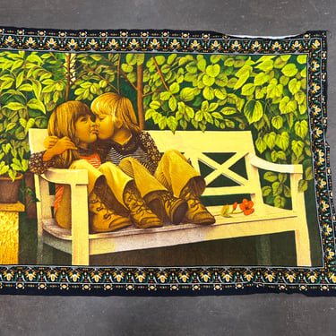 70s MCM Mid Century Velvet Tapestry kids  and nature   Wall Hanging Home Decor 