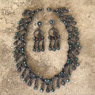 Vintage Mexico Sterling Silver Matl Style 18 Inch Necklace with Post Earrings Set 