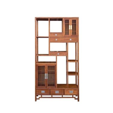 Chinese Wood Light Brown Open Display Bookcase Cabinet Room Divider cs7464E 