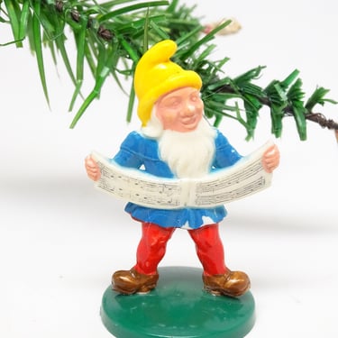Vintage German Christmas Elf with Music, Antique Hand Painted Plastic Toy, Antique Gnome Dwarf 