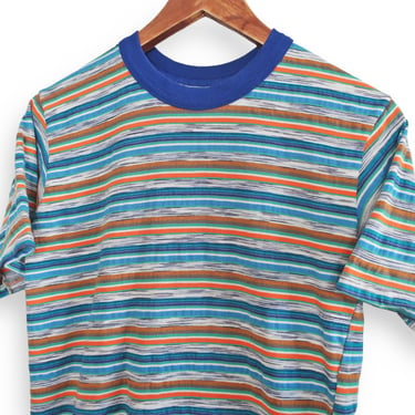 vintage striped shirt / 90s striped shirt / 1990s multi color ringer neck striped surfer t shirt Small 