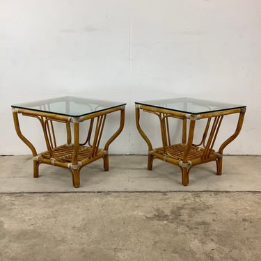 Pair Vintage Boho Modern End Tables 
