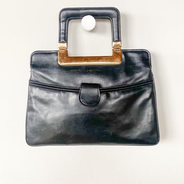 1970s Black Vinyl Square Handle Bag