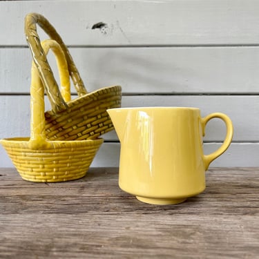 Yellow Vintage Cream Pitcher | Mid Century Yellow Ceramic Pitcher | Yellow Kitchen | Small Planter | Yellow + White Serveware Small Pitcher 