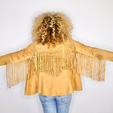 Soft Suede Jacket // vintage 60s 70s beige brown suede boho country western hippie dress fringe southwestern // S Small 