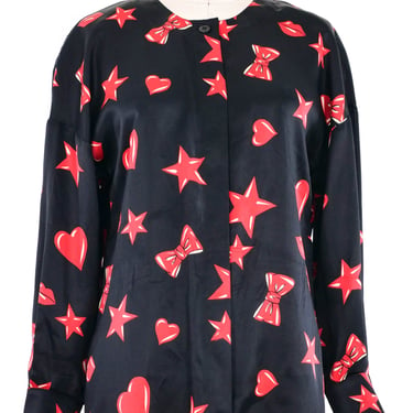 Escada Heart And Star Printed Silk Blouse