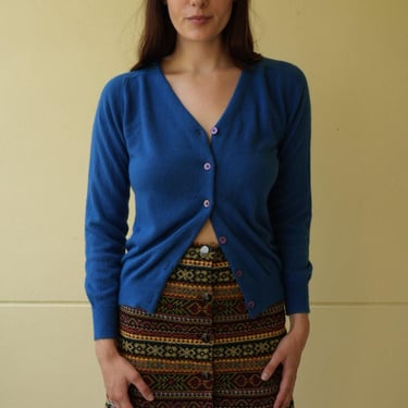 1960s Cobalt Blue Cardigan Sweater / Mid Century Sweater / 1960's Cardi 