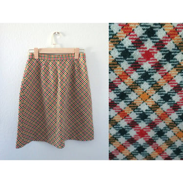 Plaid Midi Skirt 70s High Waisted Fall Autumn Skirt 