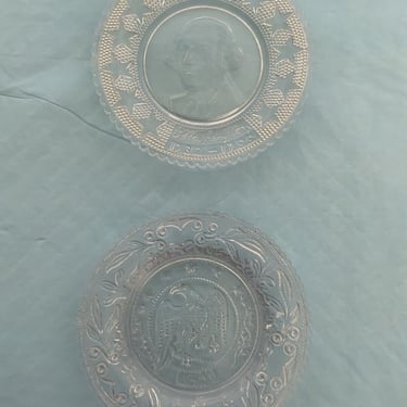 2 EAPG George Washington And 5 Star Eagle Cup Plates, Americana decor, Early American glass decor, 