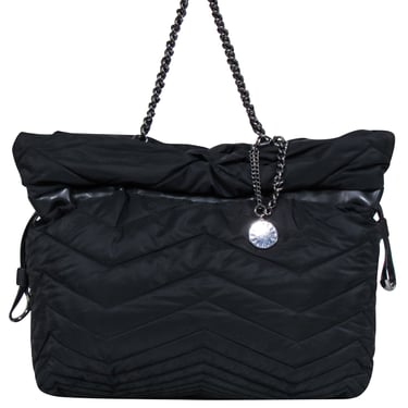 Stuart Weitzman - Black Quilted Puffer Tote Bag w/ Chain Straps